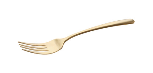 One shiny golden fork isolated on white