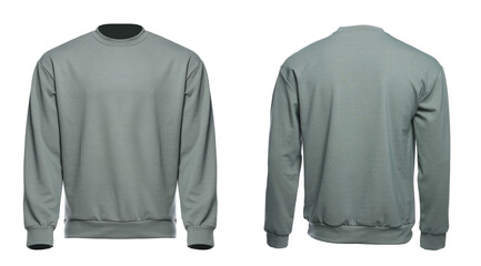 Grey sweater isolated on white, back and front. Mockup for design