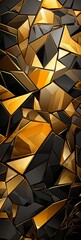 An abstract vertical banner in black with gold. 
