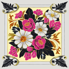 Antique Botanical Mosaic - Refined Floral Arrangement for Scarf Textiles