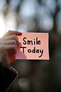 a photo of the text "Smile Today" written on a sticky note  