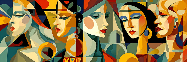 Colorful Artistic Graffiti of Women in Cubist and Pop Art Style.
