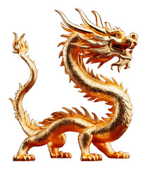 Obraz premium Chinese golden dragon statue, isolated with transparent background