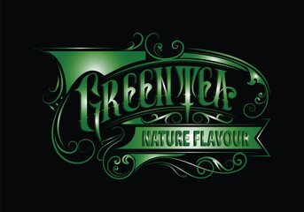 GREEN TEA NATURE FLAVOUR lettering custom logo design
