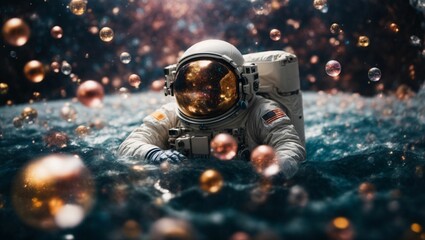 An astronaut floats among the ethereal bubbles of a distant galaxy, creating a stunning painting that captures the essence of this otherworldly realm. 
generative Ai