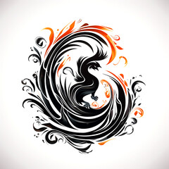 Modern white and black phoenix logo for designing various products.