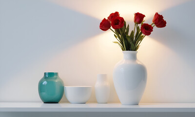 A white shelf with a vase on it