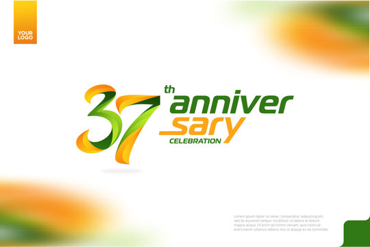 37th Anniversary logotype with a combination of orange and green on a white background.