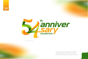 Fototapeta premium 54th Anniversary logotype with a combination of orange and green on a white background.
