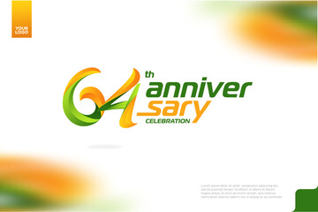 64th Anniversary logotype with a combination of orange and green on a white background.