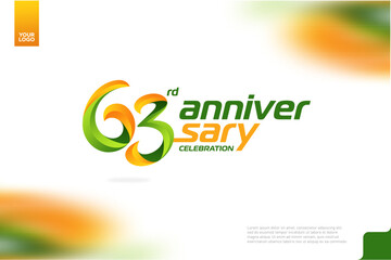 63rd Anniversary logotype with a combination of orange and green on a white background.