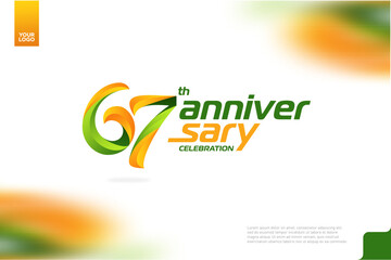 Fototapeta na wymiar 67th Anniversary logotype with a combination of orange and green on a white background.