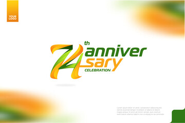 Fototapeta na wymiar 74th Anniversary logotype with a combination of orange and green on a white background.