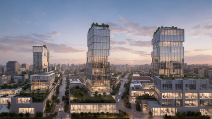 Obraz premium City skyline, eco city, sunset landscape