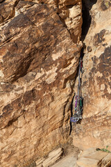 Rock Climbing Camming Equipment in a Sandstone Wall