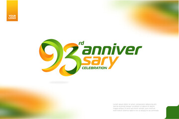 Fototapeta na wymiar 93rd Anniversary logotype with a combination of orange and green on a white background.