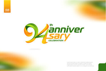 Fototapeta na wymiar 94th Anniversary logotype with a combination of orange and green on a white background.