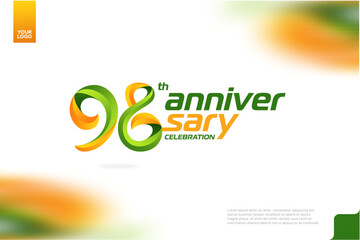 Fototapeta na wymiar 98th Anniversary logotype with a combination of orange and green on a white background.
