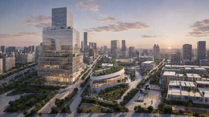 Obraz premium City skyline, eco city, sunset landscape