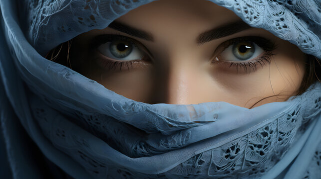 Close-up photo of a beautiful Arabic woman in hijab with Stunning Eyes