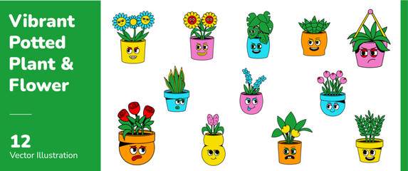 Naklejka premium Vibrant Character-Potted Plant & Flower