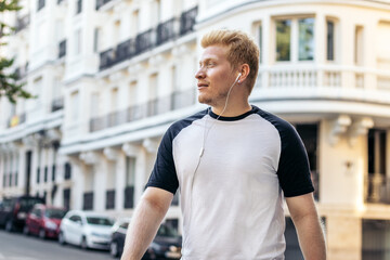 Young albino latin man in the city street