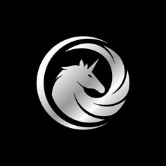 unicorn circle swoosh chrome color logo vector