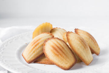 vanilla madeleines on a white countertop, plain french vanilla madeleine cake or cookie