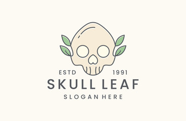 Skull leaf logo vector icon illustration hipster vintage retro