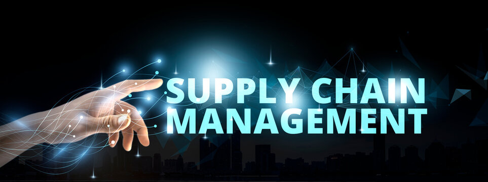 Supply chain management concept on digital screen.