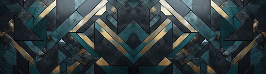 Oblique retacles turquoise black golden tile as background banner, smooth surface, modern design...