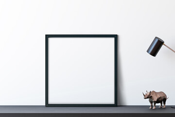Black frame mockup, Interior mockup, Square frame, 3D render for art