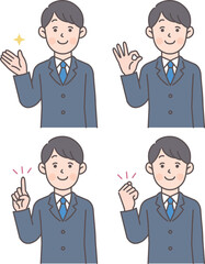 スーツの男性の上半身ポーズセット01