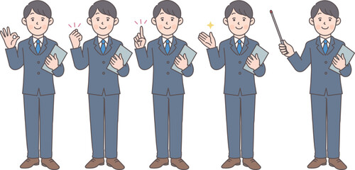 スーツの男性の全身ポーズセット01