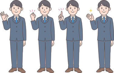 スーツの男性の全身ポーズセット02