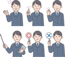 スーツの男性の上半身ポーズセット02