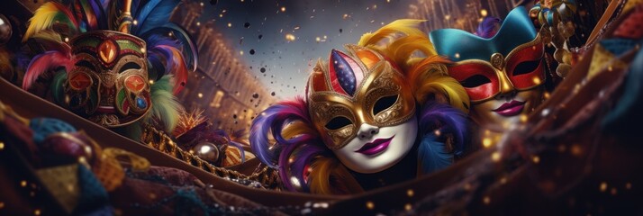 Carnival mask. Mardi gras party background, Carnival festival celebration, Venetian mask, Masquerade disguise - obrazy, fototapety, plakaty