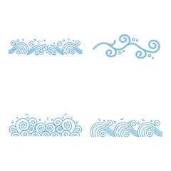 Chinese Traditional Waves With Abstract Decoration. Vector Illustration Set.