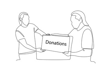 Continuous one line drawing Charity, support and donation concept. Doodle vector illustration.