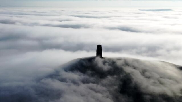 Aerials panorama of Glastonbury Tor, England