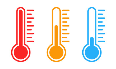 Temperature, thermometer icon set in flat design. Weather symbol vector - obrazy, fototapety, plakaty