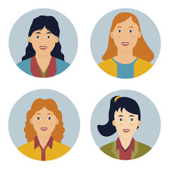 Set of Business Woman Avatar. With Different Hairstyles. Isolated Vector Icon.