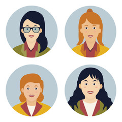 Set of Business Woman Avatar. With Different Hairstyles. Isolated Vector Icon.