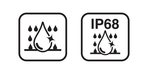 IP66, IP67 and IP68 Waterproof and dustproof protection rating. Water and dust protective capability Label. Water and dust protection level icon and symbol. Vector.