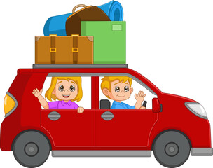 Happy Family traveling with car