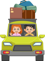 young couple traveling with car