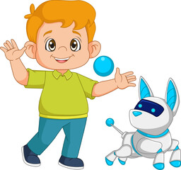 Boy playing ball with cyber dog