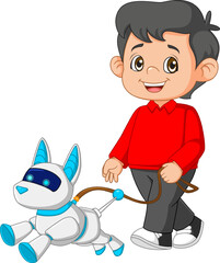 Young Boy walking with cyber dog