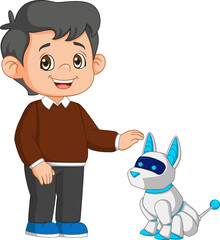a little boy playing with cyber dog