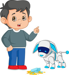 young boy angry with cyber dog